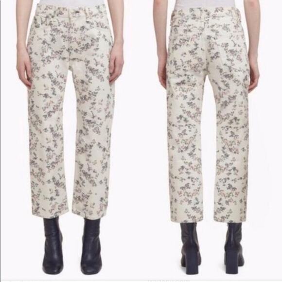 Rag & Bone Micro White Floral High Waist Wide Leg Crop Jeans Size 26 - Picture 2 of 9